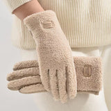 Gants D’Hiver Femme Effet Peau De Mouton Toucher Écran Épais Doublé Polaire