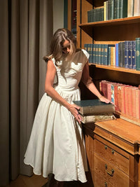 Robe de Soirée Plissée Blanche A-ligne à Grand Ourlet