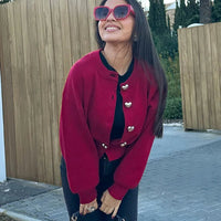 Cardigan à Boutons en Forme de Cœur Décontracté pour Femme
