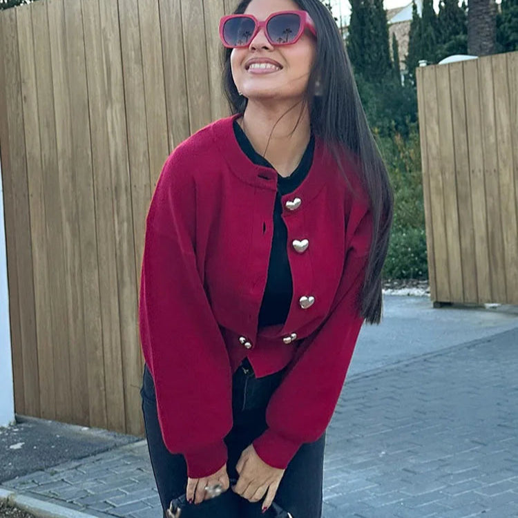 Cardigan à Boutons en Forme de Cœur Décontracté pour Femme