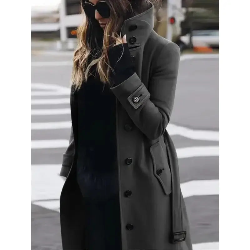 Women's autumn-winter high collar wool coat