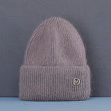 Bonnet Hiver Femme en Fourrure de Lapin Tricoté Chaud Style Minimaliste