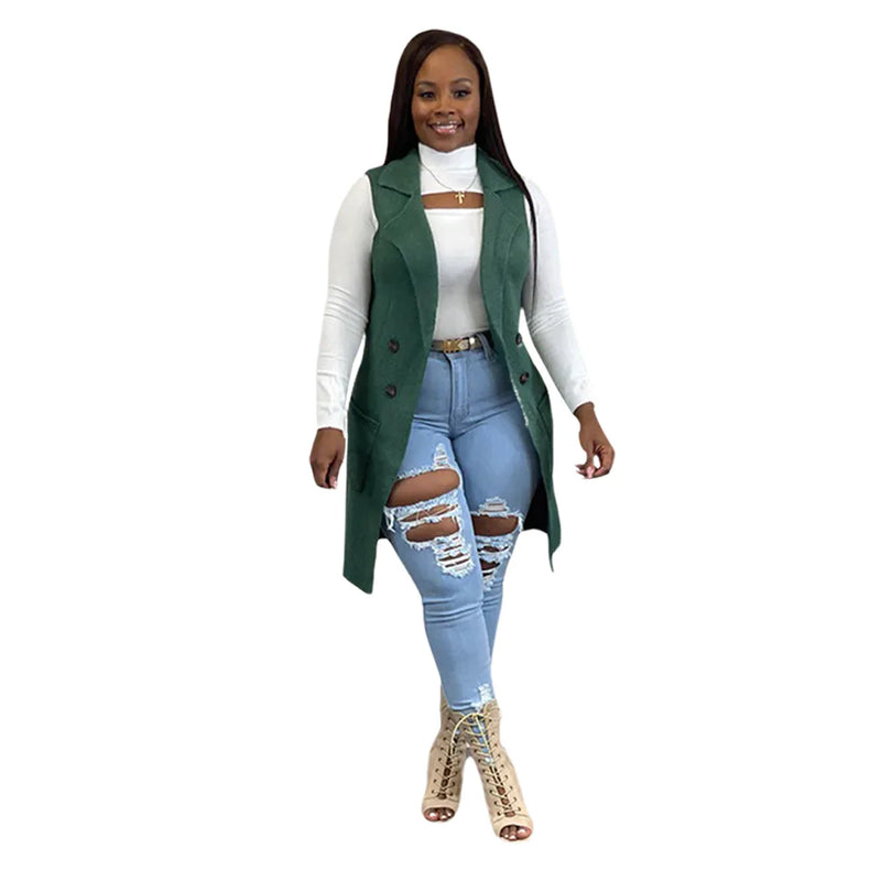 Gilet long sans manches élégant pour femme