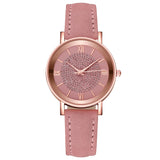 Montre femme quartz blanche avec cadran strass et chiffres romains, bracelet en cuir