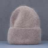 Bonnet Hiver Femme en Fourrure de Lapin Tricoté Chaud Style Minimaliste