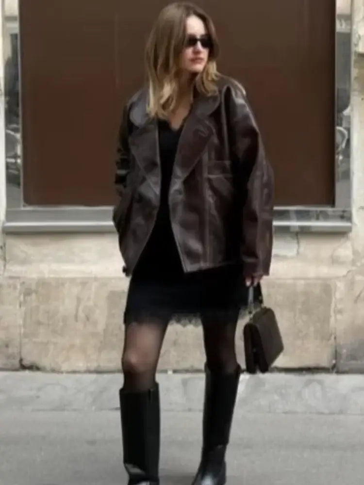 Veste Vintage en Similicuir Bordeaux pour Femme