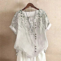 Blouse Blanche Été Rétro en Coton et Chanvre