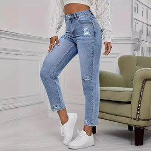 Jeans décontractés à effet déchiré pour femmes
