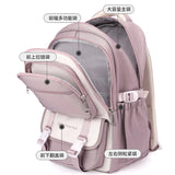 Sac à dos scolaire patchwork en nylon, avec poches fonctionnelles et coloré, parfait pour enfants.