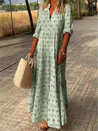 Robe Longue Femme Bohème Imprimée à Manches Longues
