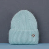 Bonnet Hiver Femme en Fourrure de Lapin Tricoté Chaud Style Minimaliste