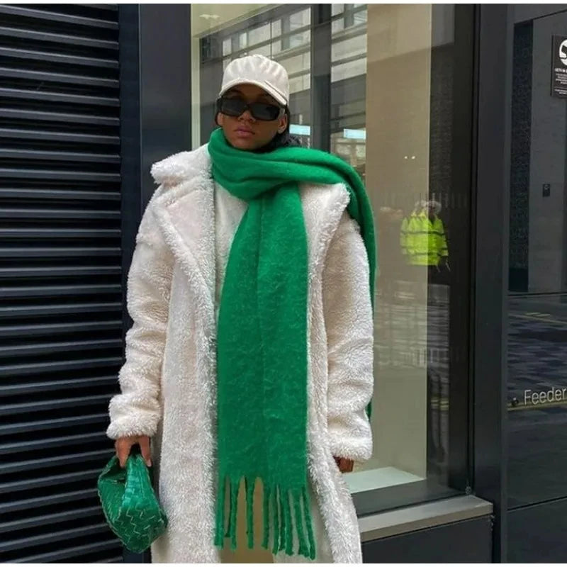 Écharpe Foulard Femme Hiver Style Classique Polyester Chaud à Franges