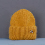 Bonnet Hiver Femme en Fourrure de Lapin Tricoté Chaud Style Minimaliste