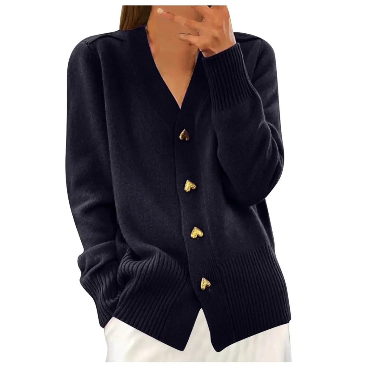 Pull d'Automne à Col en V et Boutons pour Femme