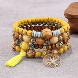 Ensemble de bracelets bohèmes avec perles rouges et marron, breloque argentée et perles en bois