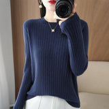 Pull Chaud à Manches Longues avec Col Rond et Motifs Rayés