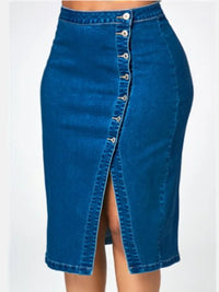 Jupe Mi-Longue en Jean Moulante Taille Haute