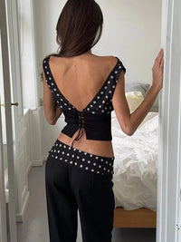 Haut Sexy à Épaules Dénudées Imprimé à Pois pour Femme