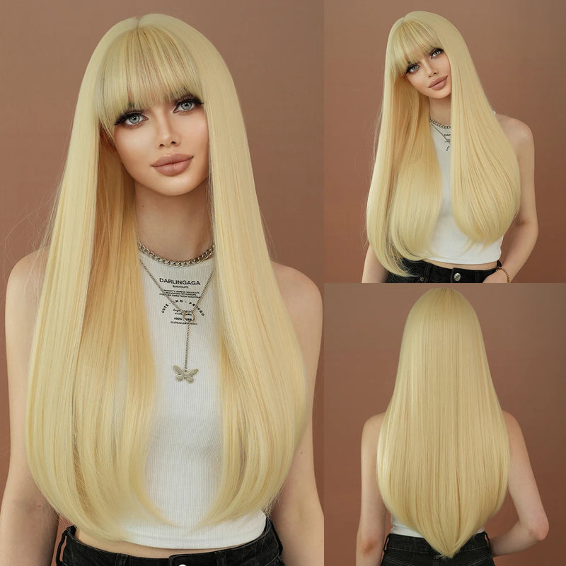 Perruque Longue Blonde Synthétique Densité 150 Pour Femme Cosplay
