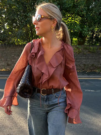 Blouse Oversize Élégante à Volants Manches Évasées pour Femme