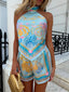 Boho Summer 2-Piece Set: Halter Top & Marine Print Shorts