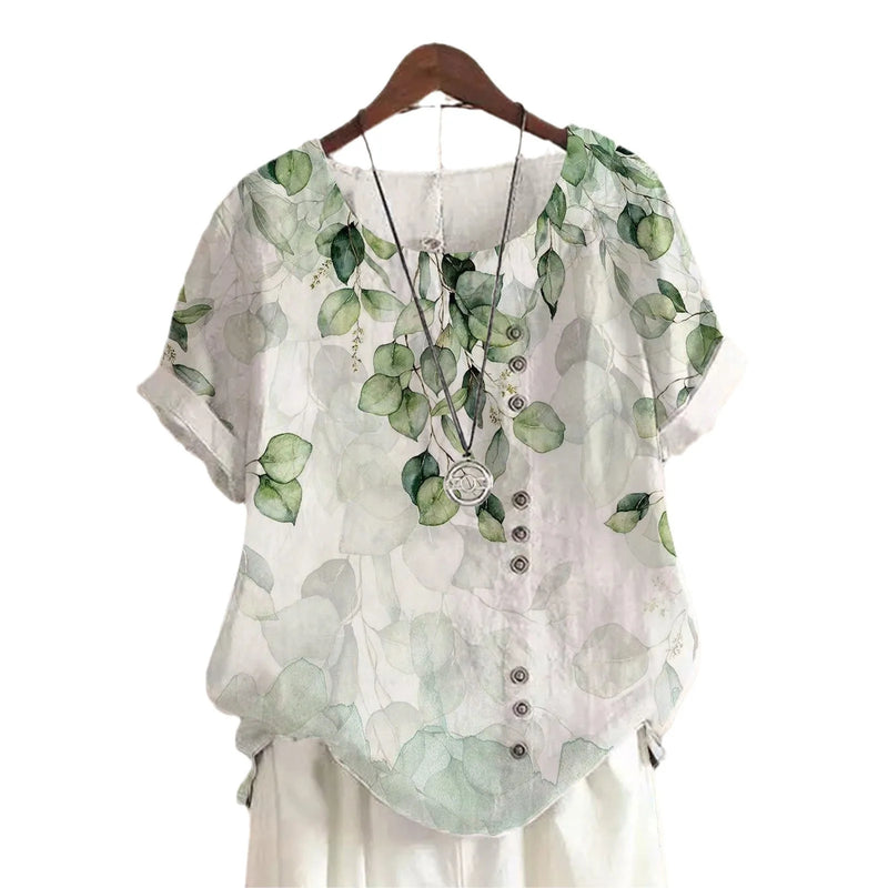 Blouse Blanche Été Rétro en Coton et Chanvre