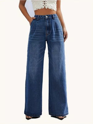 Jean uni pour femmes, coupe droite et jambes larges