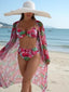 Maillot de Bain Bohème 3 Pièces Imprimé Floral & Kimono Plage
