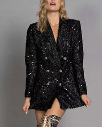 Veste Blazer à Sequins Noirs pour Socialites