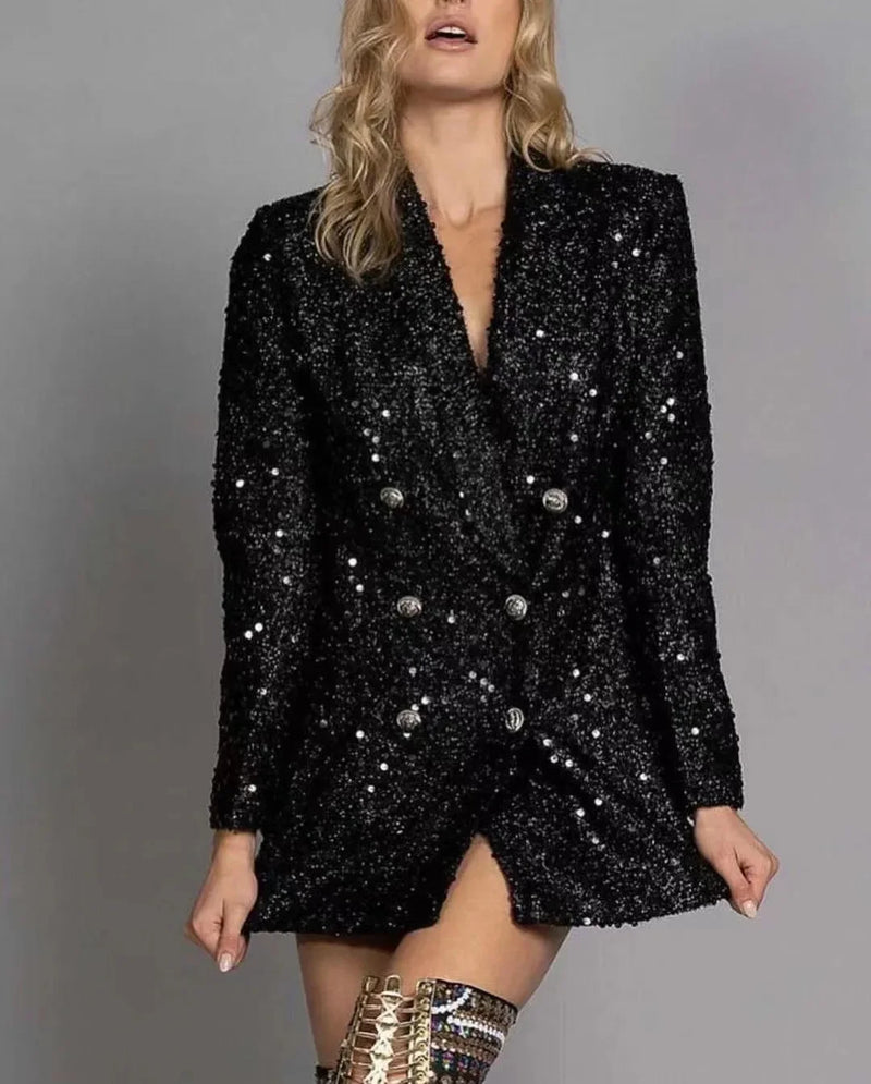 Veste Blazer à Sequins Noirs pour Socialites