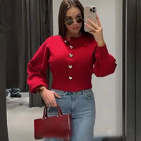 Cardigan à Boutons en Forme de Cœur Décontracté pour Femme