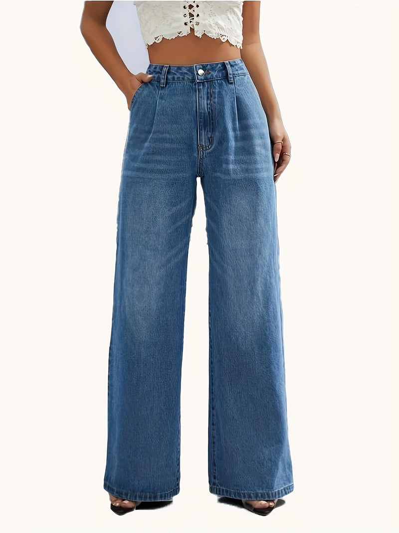 Jean large à taille mi-haute pour femme avec motif de barbe de chat