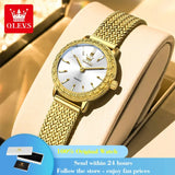 Montre femme OLEVS dorée avec cadran blanc et emballage