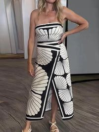 Robe Longue Élégante à Dos Nu avec Imprimé Patchwork