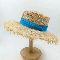 Chapeau en paille d'été à bord plat pour femme