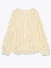 Blouse Oversize Élégante à Volants Manches Évasées pour Femme