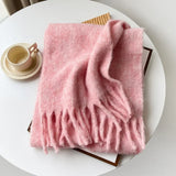 Écharpe Femme Hiver Mohair Mélangé Rose Style Simple et Doux Chaud Longue