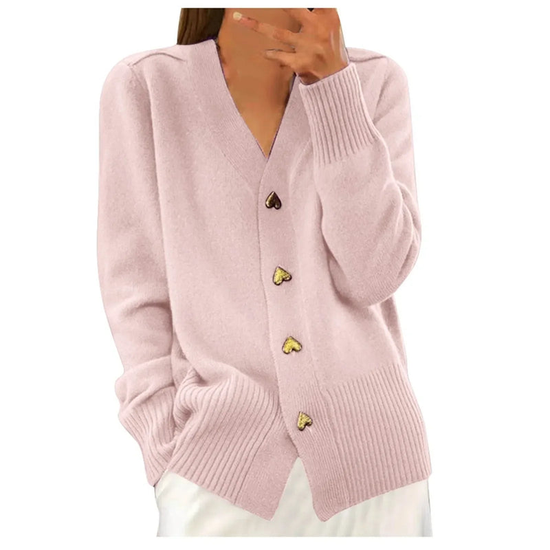 Pull d'Automne à Col en V et Boutons pour Femme