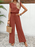 Ensemble Femme Été Haut Sans Manches Col O Pantalon Élastique