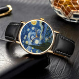 Montre femme bracelet cuir marron foncé cadran La Nuit Étoilée