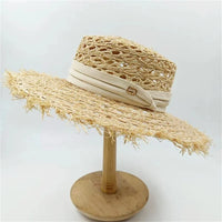 Chapeau en paille d'été à bord plat pour femme