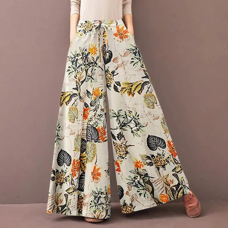 Pantalon Large Décontracté Femme avec Poches - Élégance au Style Rétro