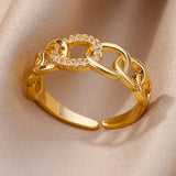 Bague ajustable dorée à maillons avec zircons scintillants Emakujitia