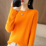 Pull Chaud à Manches Longues avec Col Rond et Motifs Rayés