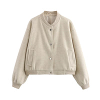 Veste Bomber Femme Manches Longues Beige et Noir