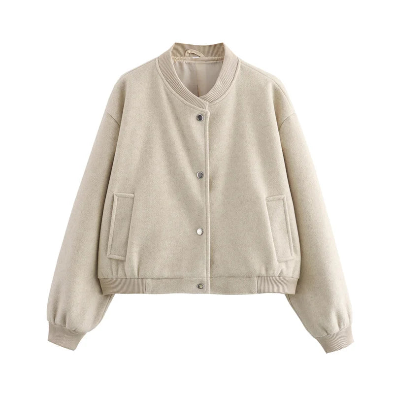 Veste Bomber Femme Manches Longues Beige et Noir