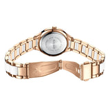 Montre quartz femme bracelet bicolore blanc et argenté avec boucle déployante, design moderne et raffiné