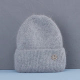 Bonnet Hiver Femme en Fourrure de Lapin Tricoté Chaud Style Minimaliste