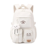Sac à dos blanc en nylon avec pendentifs et poches, style collège japonais, grande capacité, tendance pour femmes.