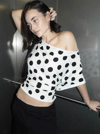 T-shirt femme à une épaule et imprimé à pois